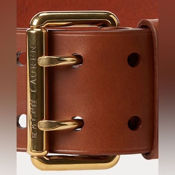 Ralph Lauren Wide Italian Calfskin Leather Double Prong Roller Buckle Belt - Picture 11 of 16